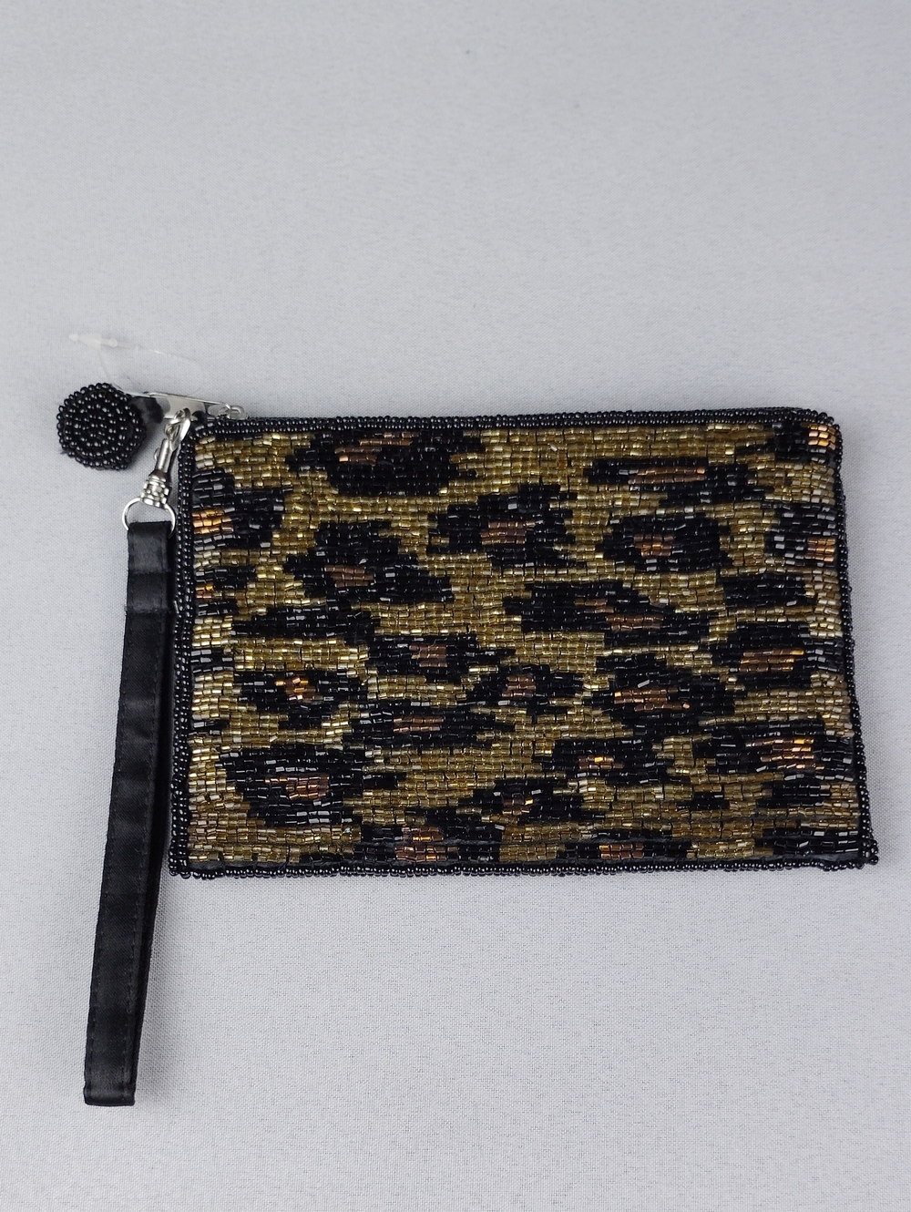 Target Beaded Leopard Print Wristlet Clutch in Black and Gold
